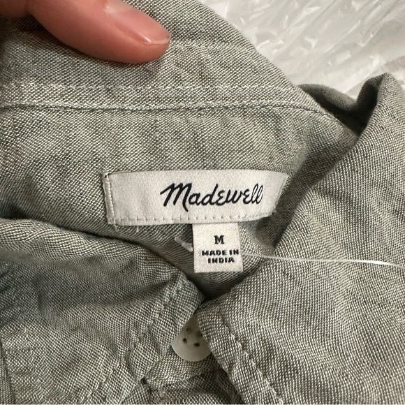 Nwot Madewell Sage Button-Up Short-Sleeve Shirt in Cotton-Linen Blend - Picture 5 of 6